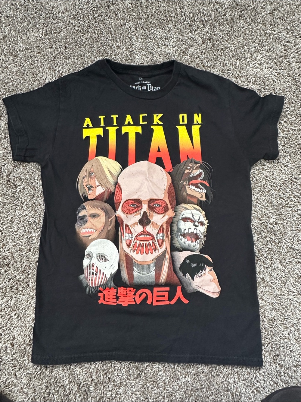 Ripple Junction Black Attack on Titan Graphic Tee with Red and Yellow Print
